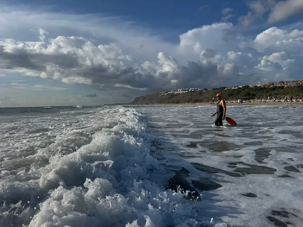 Coming out of the waves after an open water session