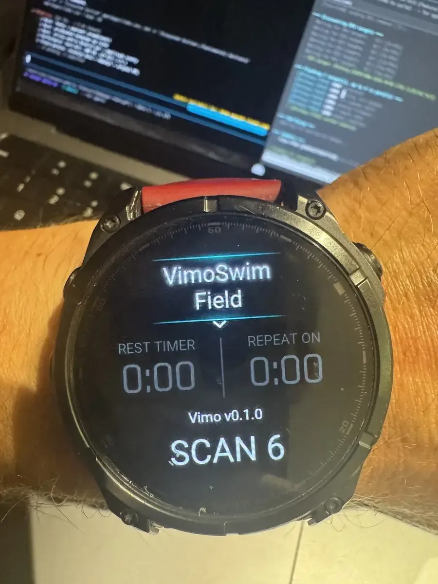 The field reporting its link state while it scans for a Vimo nearby