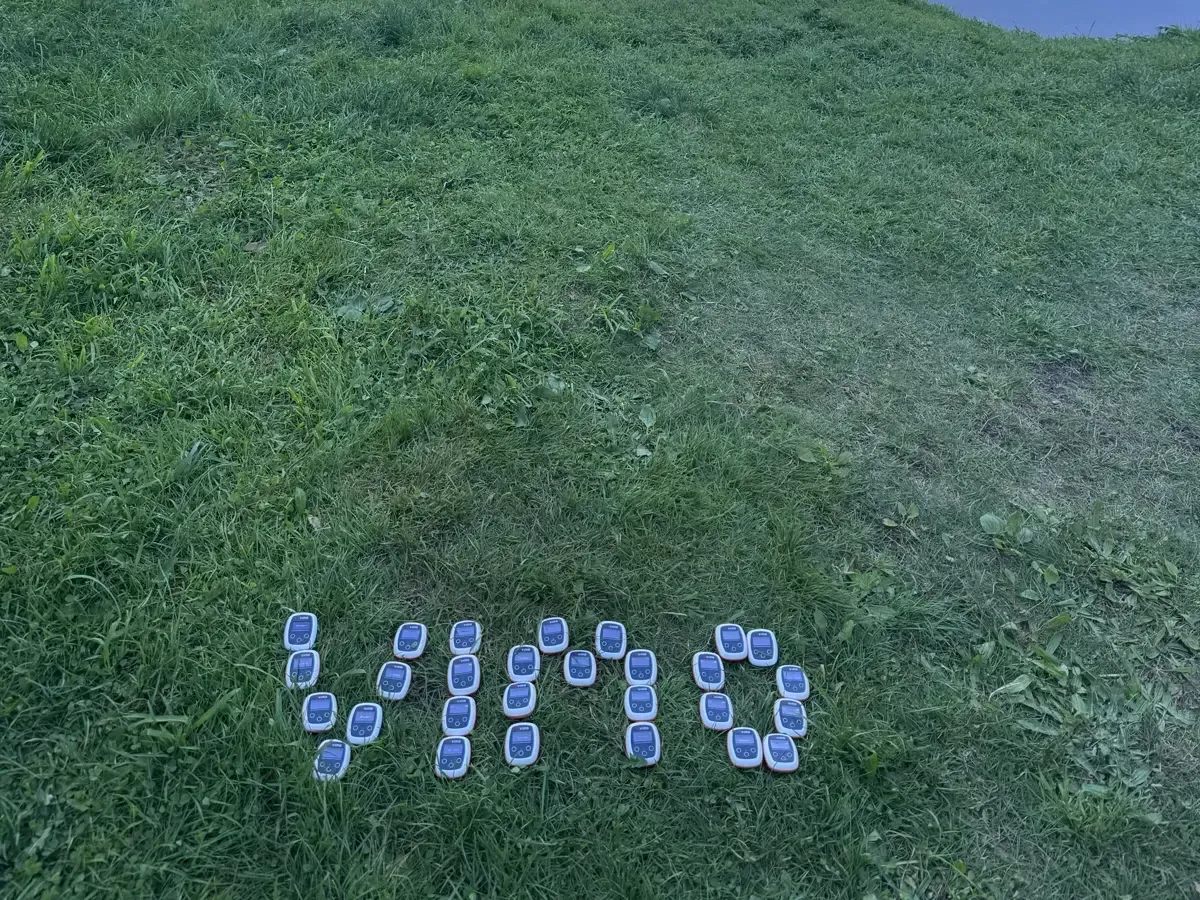 Vimo spelled out with devices on the lakeshore after open-water testing