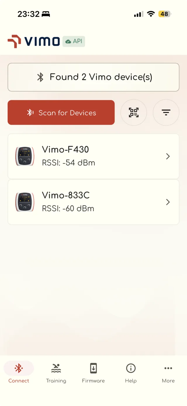 Vimo Connect app screen
