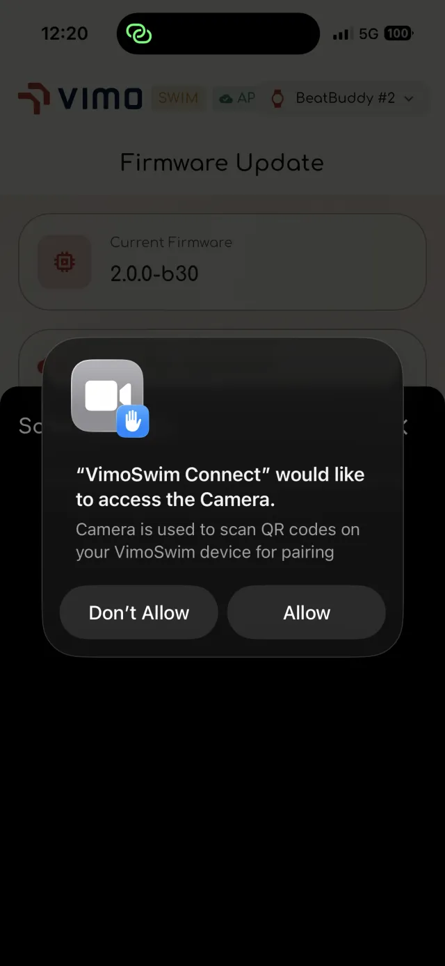 Camera permission request for QR pairing