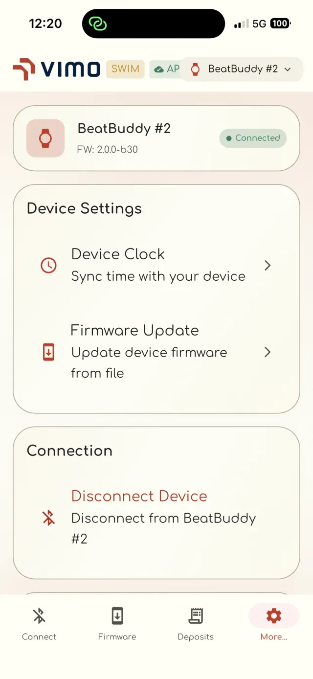 Device settings with clock sync and firmware update