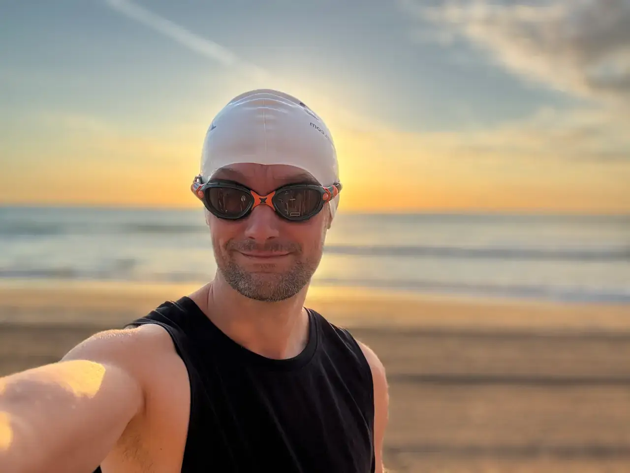 Cap and goggles on, ready for the first sea session at sunrise