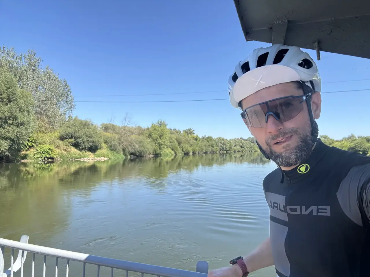 Selfie on a footbridge over the river