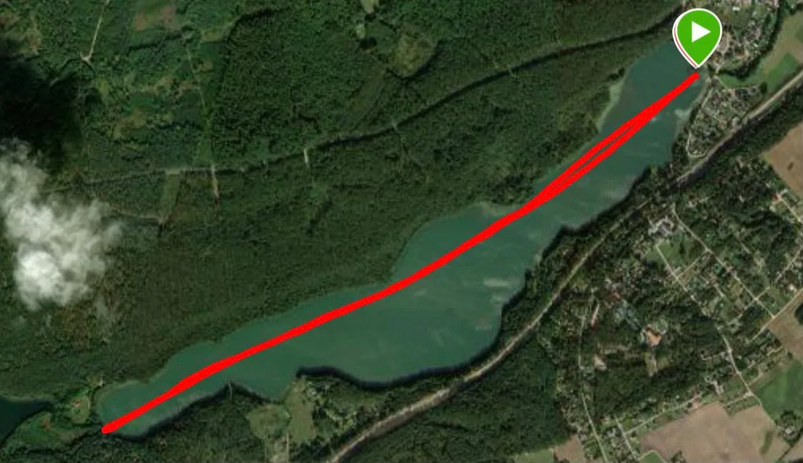 Satellite map of the final challenge swim route on Lake Dąbrowskie
