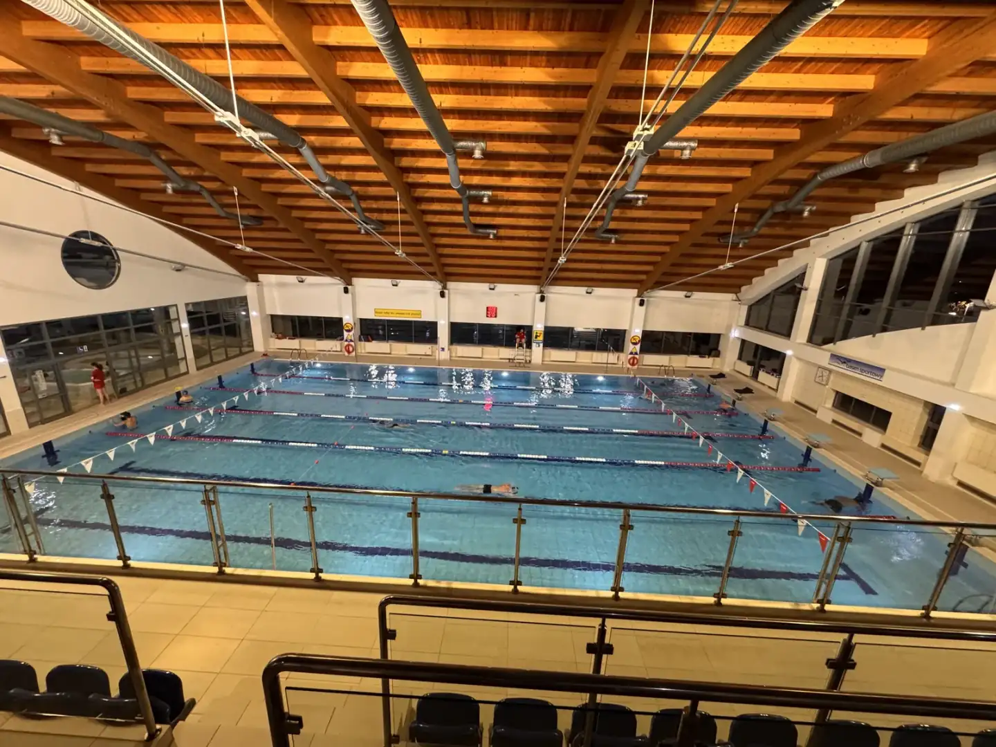 Swimmer training freestyle laps in an olympic pool